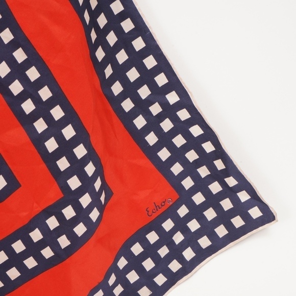 Vintage Echo Red‎ and Blue Square in Square Pattern Scarf​ - Picture 2 of 4